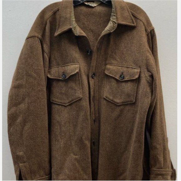 Vtg Woolrich 60s 70s Large Brown Mackinaw Herringbone Heavy Wool Shirt Jacket - Picture 4 of 8